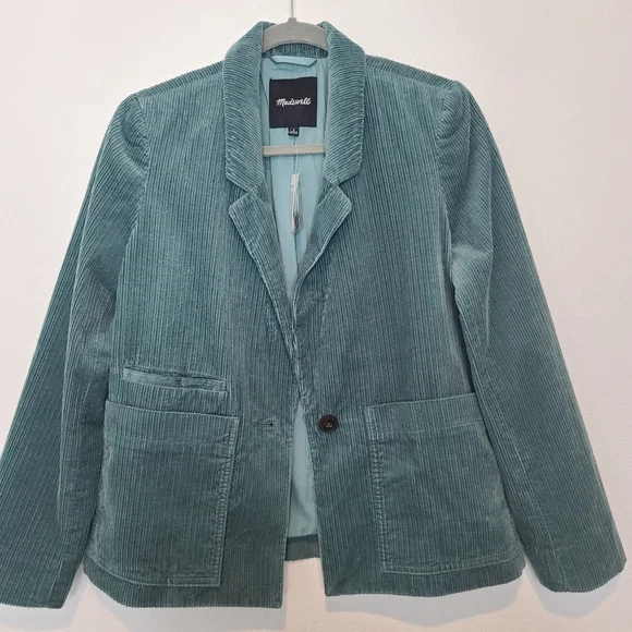 NWT Madewell Corduroy Dorsey Crop Blazer Faded Shale Green Size Small